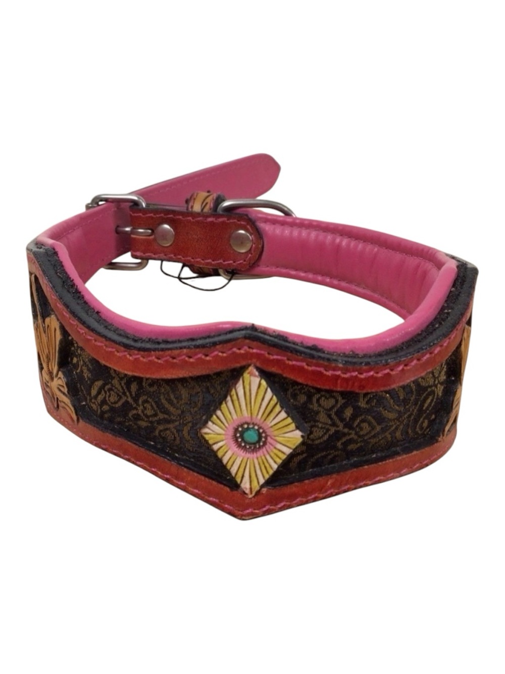 Mad Cow Leather Dog Collar Hand Tooled Western Pink Padded Artisan Luxury NWT